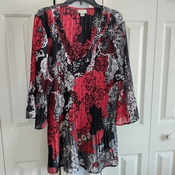 Avenue Tops - Avenue V Neck Accordion Pleated Tunic Top Blouse 26/28